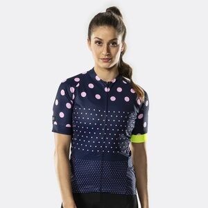 Bontrager Anara LTD Navy Blue pink polka Dots Women's Cycling Jersey XL